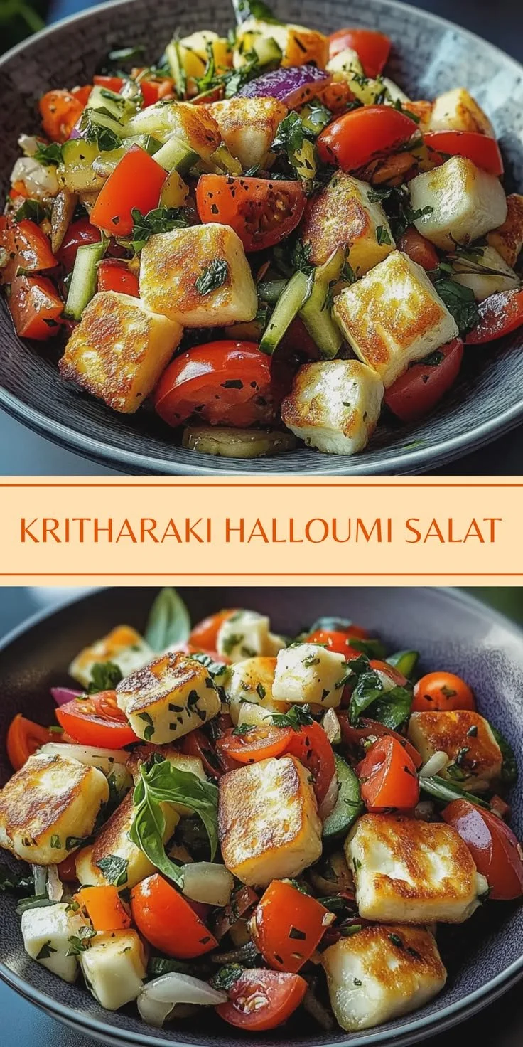 Frischer Kritharaki-Salat mit Halloumi-Croutons für ein Grillfest