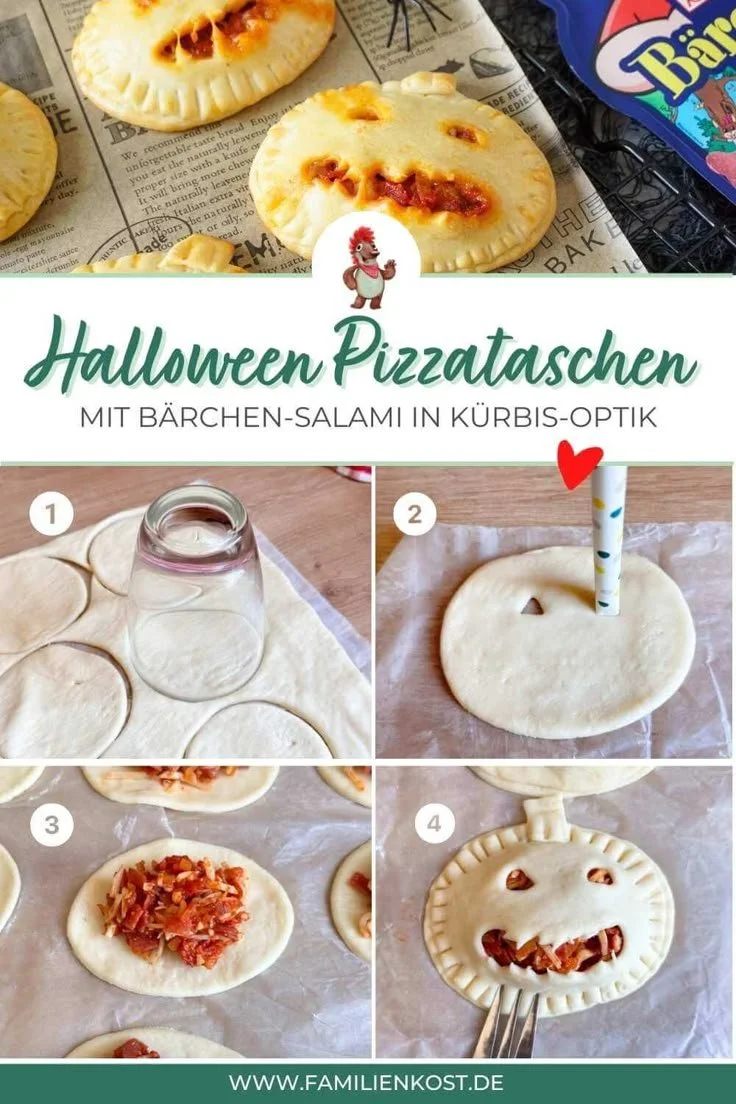 Leckere Halloween Pizzataschen als Fingerfood für die Kinderparty