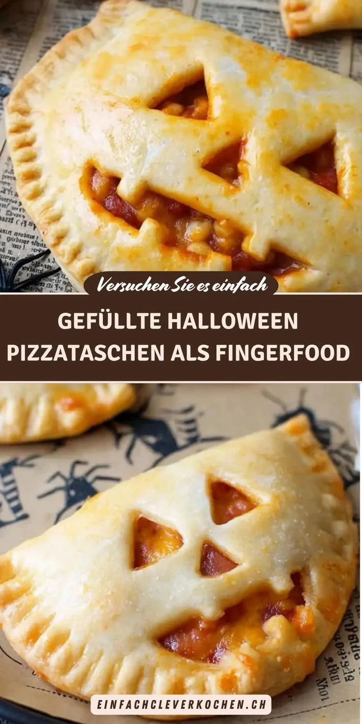 Gefüllte Halloween Pizzataschen als gruseliges Fingerfood für Partys