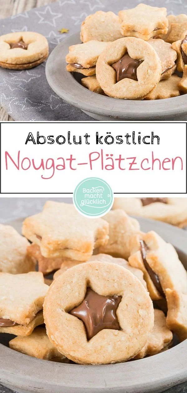 Gefüllte Nougat-Plätzchen auf einem Teller, ideal für die Weihnachtszeit.