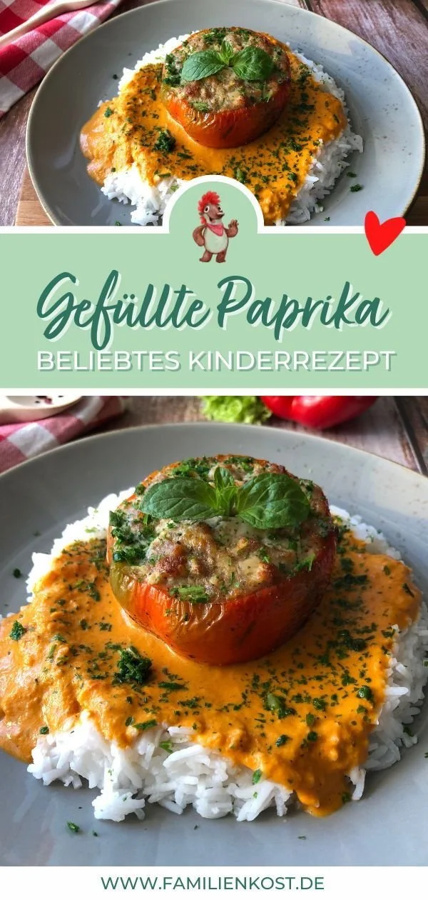 Gefüllte Paprika mit Hackfleisch und Reis, ideal für Kinder und Familiengerichte.