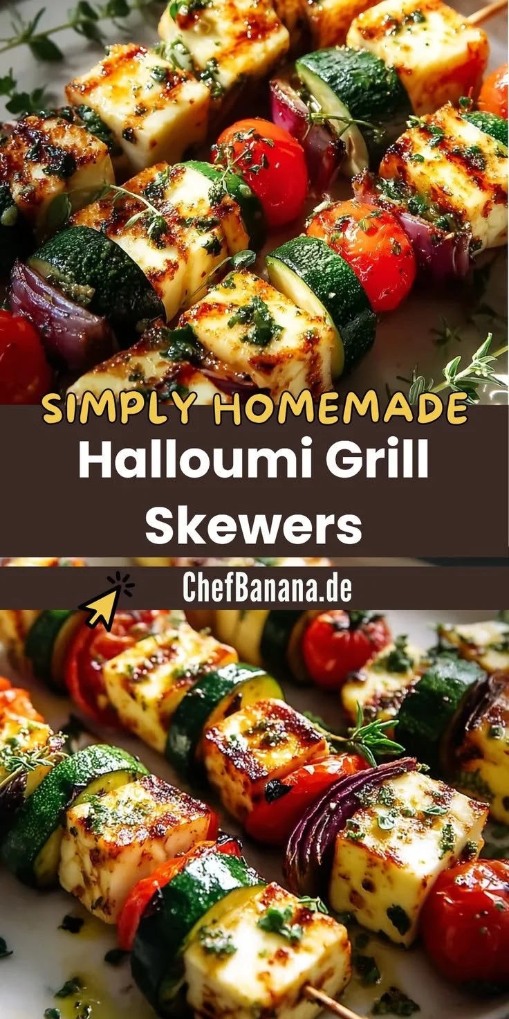 Gemüsespieße mit Halloumi gegrillt mit buntem Gemüse