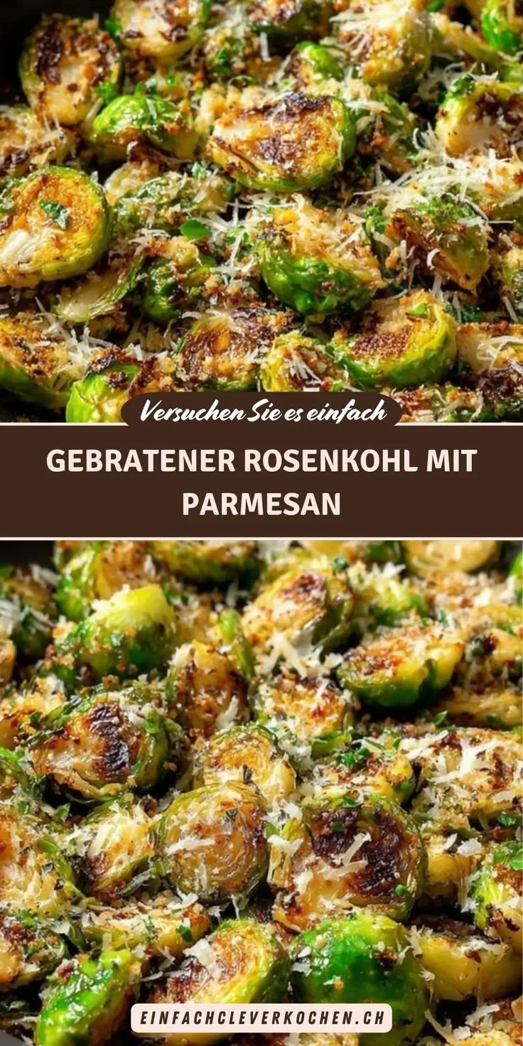Gebratener Rosenkohl mit Parmesan auf einem Teller, gesund und lecker.