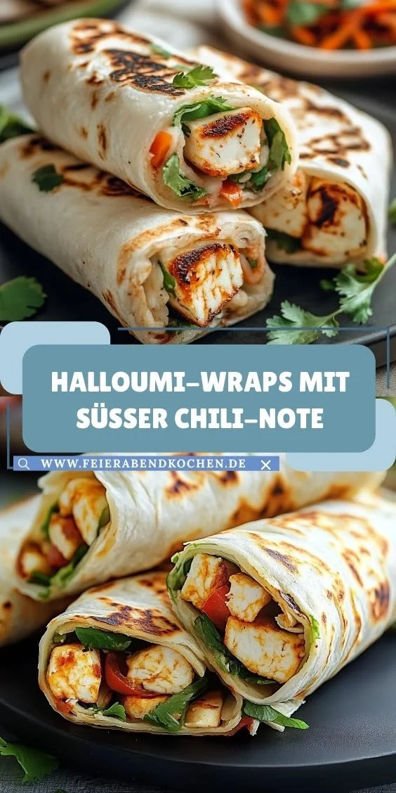 Halloumi-Wraps mit süßer Chili-Note auf einem Teller angerichtet