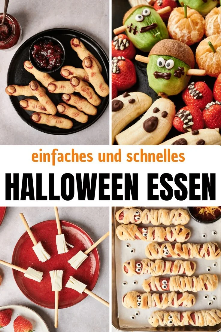 Ein Teller mit gruseligem Halloween Fingerfood und Kürbis-Rezepten für eine schaurige Feier.