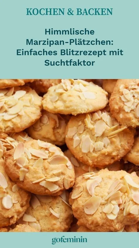 Himmlische Marzipan-Plätzchen mit Mandelblättchen und Zimt auf einem Teller