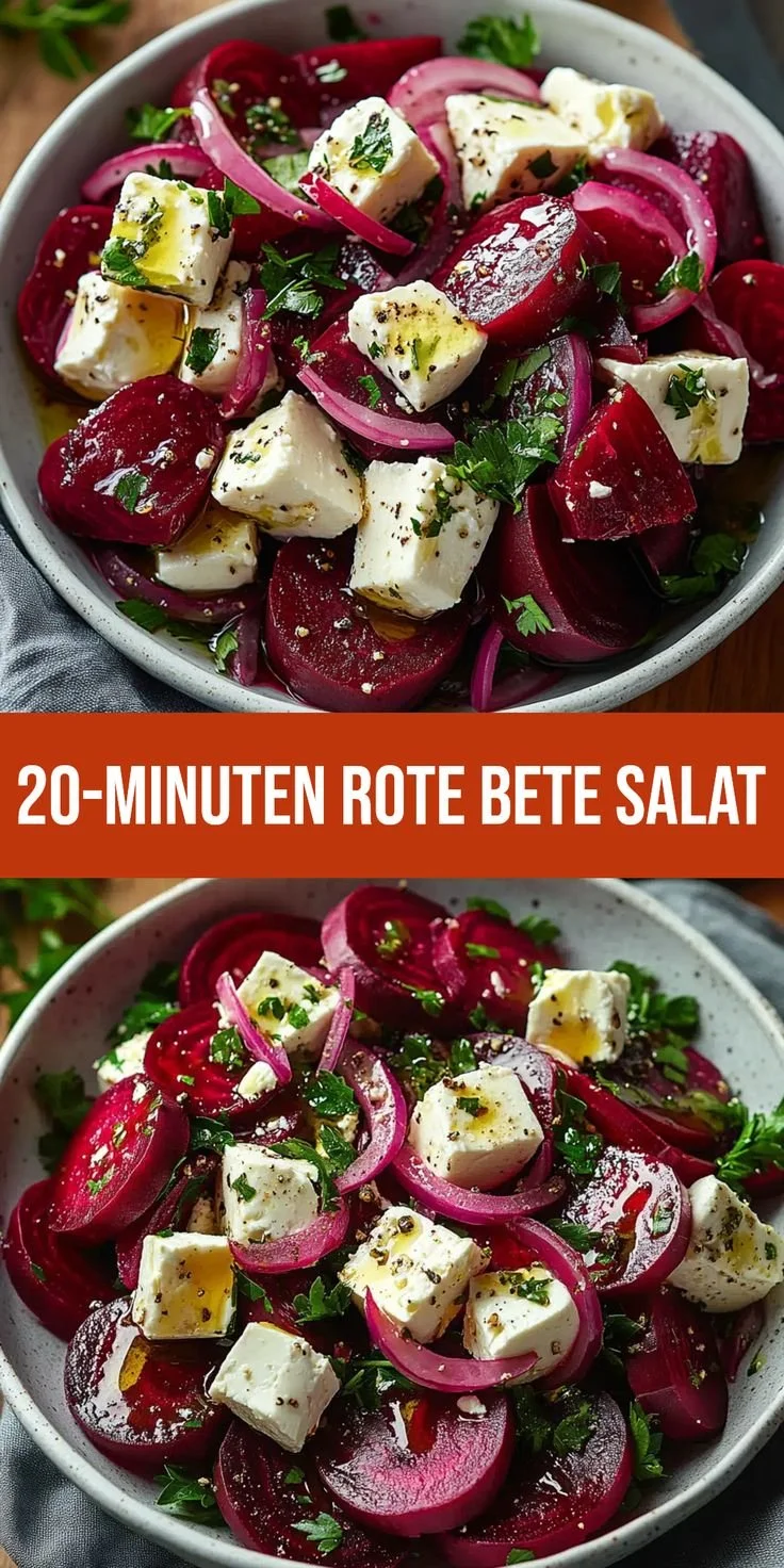erfrischender Rote Bete Salat mit Feta auf einem Teller