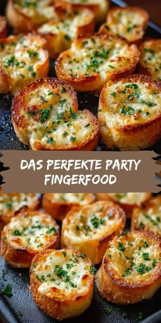 Käsige Knoblauchbrot Häppchen als appetitliche Vorspeise