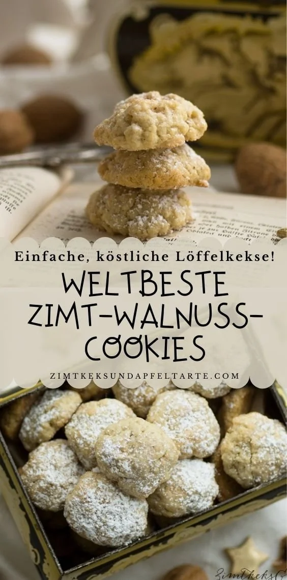 Knusprige Walnuss Cookies mit Zimt auf einem rustikalen Holzbrett