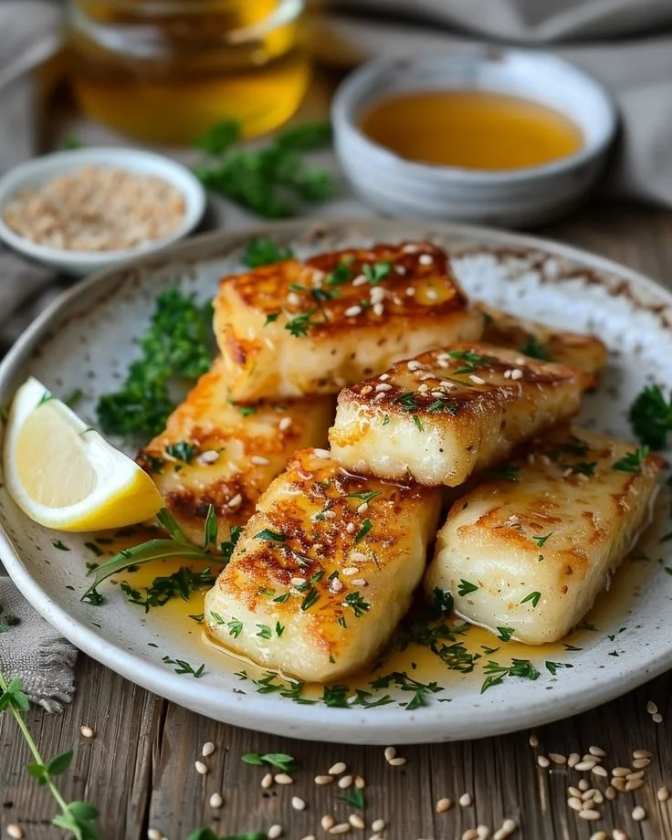 Knuspriger Halloumi Sesam aus der Heißluftfritteuse für eine gesunde Snack-Option.