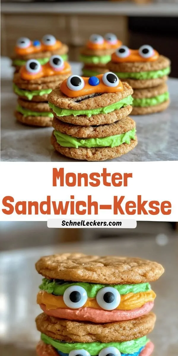 Bunte Monster Sandwich-Kekse für Halloween