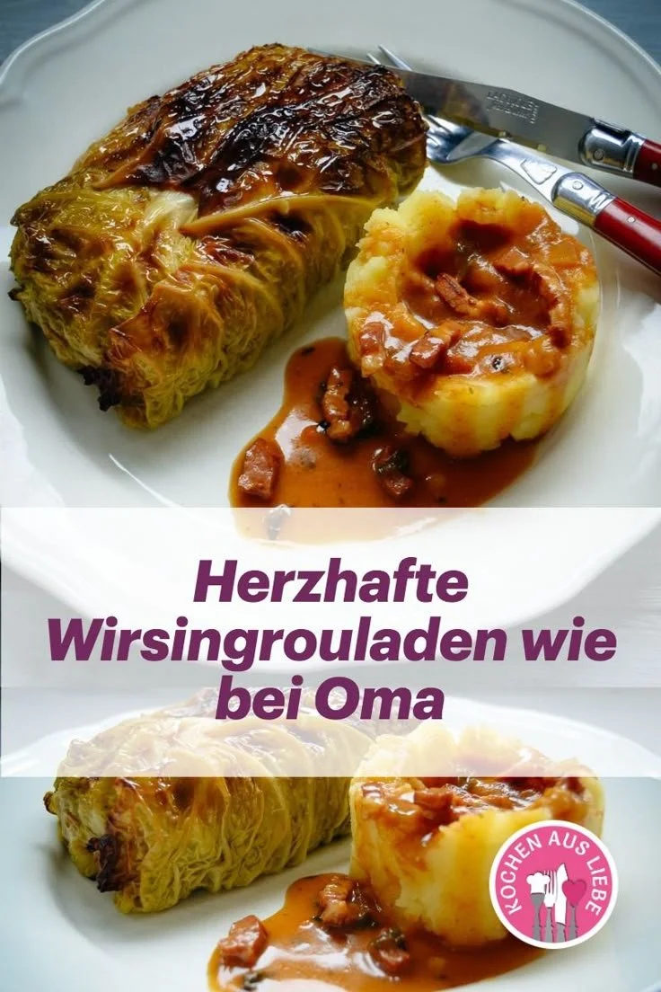 Ein Teller mit köstlichen Wirsingrouladen gefüllt mit Hackfleisch