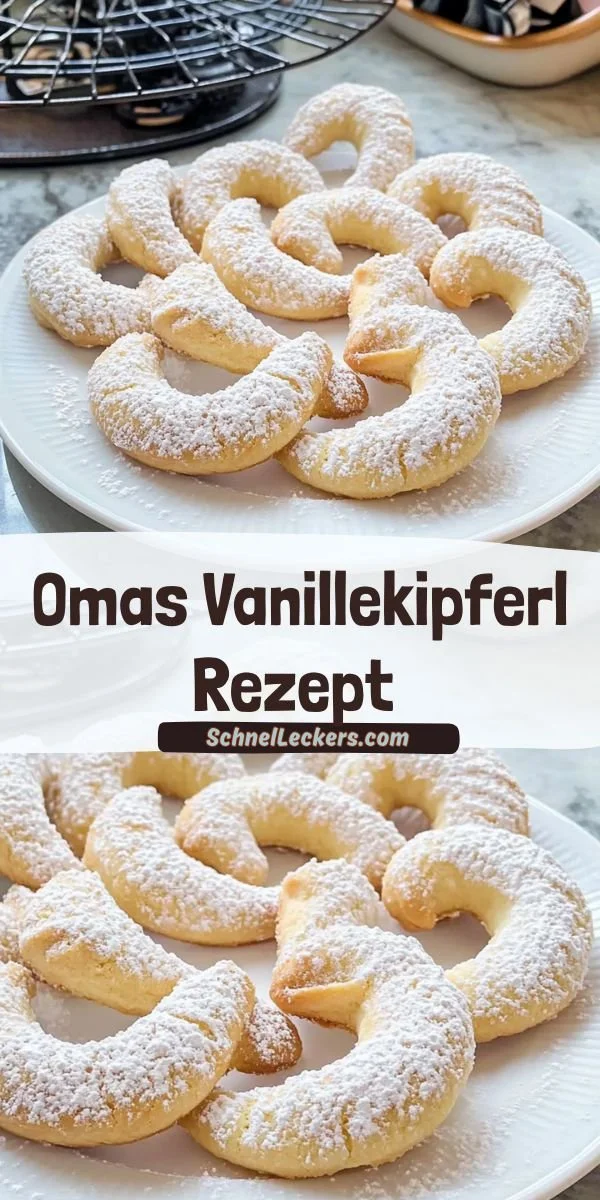 Omas Vanillekipferl auf einem Teller, mürbe und vanillig