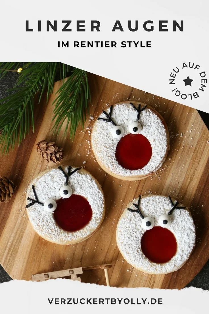 Festliche Rentier-Plätzchen: Linzer Plätzchen dekoriert für Weihnachten