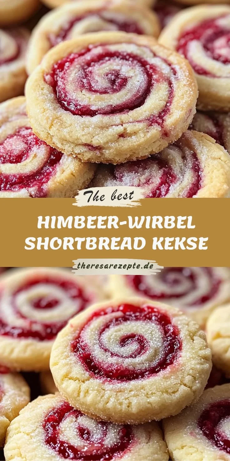 Leckere Himbeer-Wirbel Shortbread Kekse auf einem Teller