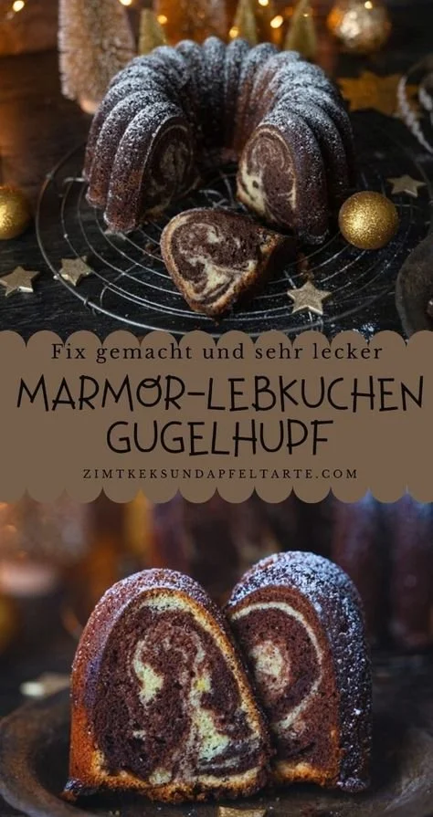 Marmor-Lebkuchen-Gugelhupf auf einem platzierten Teller mit Dekoration