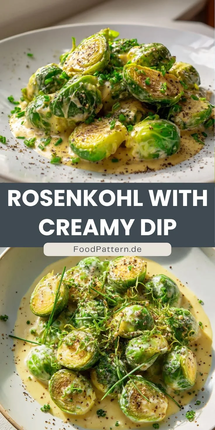 Rosenkohl Rezept mit cremigem Dip auf einem Teller serviert