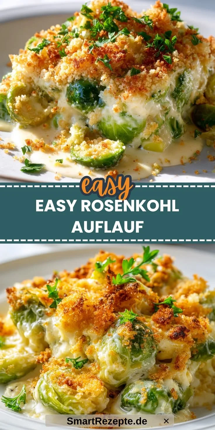 Leckerer Rosenkohl Auflauf auf einem Teller serviert