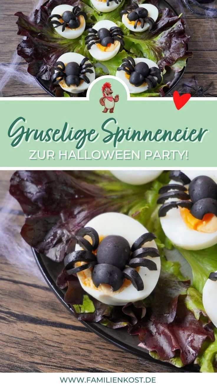 Leckere Spinneneier als Fingerfood für Halloween-Feiern.
