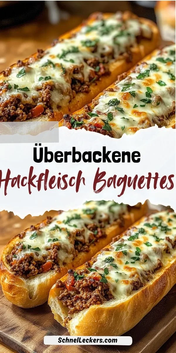 Überbackene Hackfleisch-Baguettes mit Käse überbacken