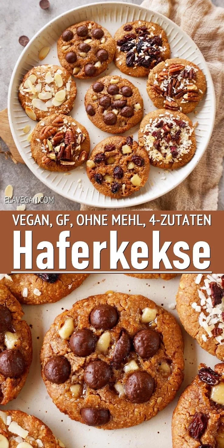 Vegane Haferkekse aus 4 Zutaten, zuckerfrei und einfach zubereitet.