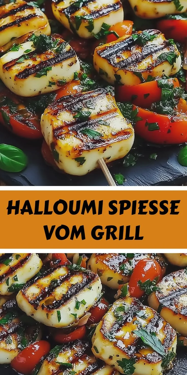 Leckere Halloumi Spieße mit buntem Gemüse vom Grill